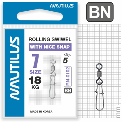 Вертлюг Nautilus с застежкой Rolling Swivel 0102 with Nice Snap size # 7 тест 18кг